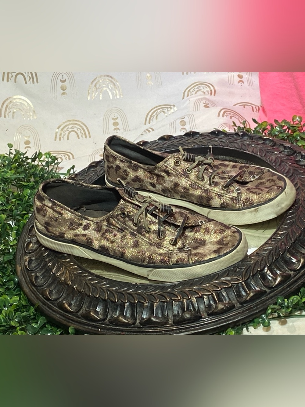 Sperry Metallic Leopard-Print Low-Top Sneakers in Bronze and Black